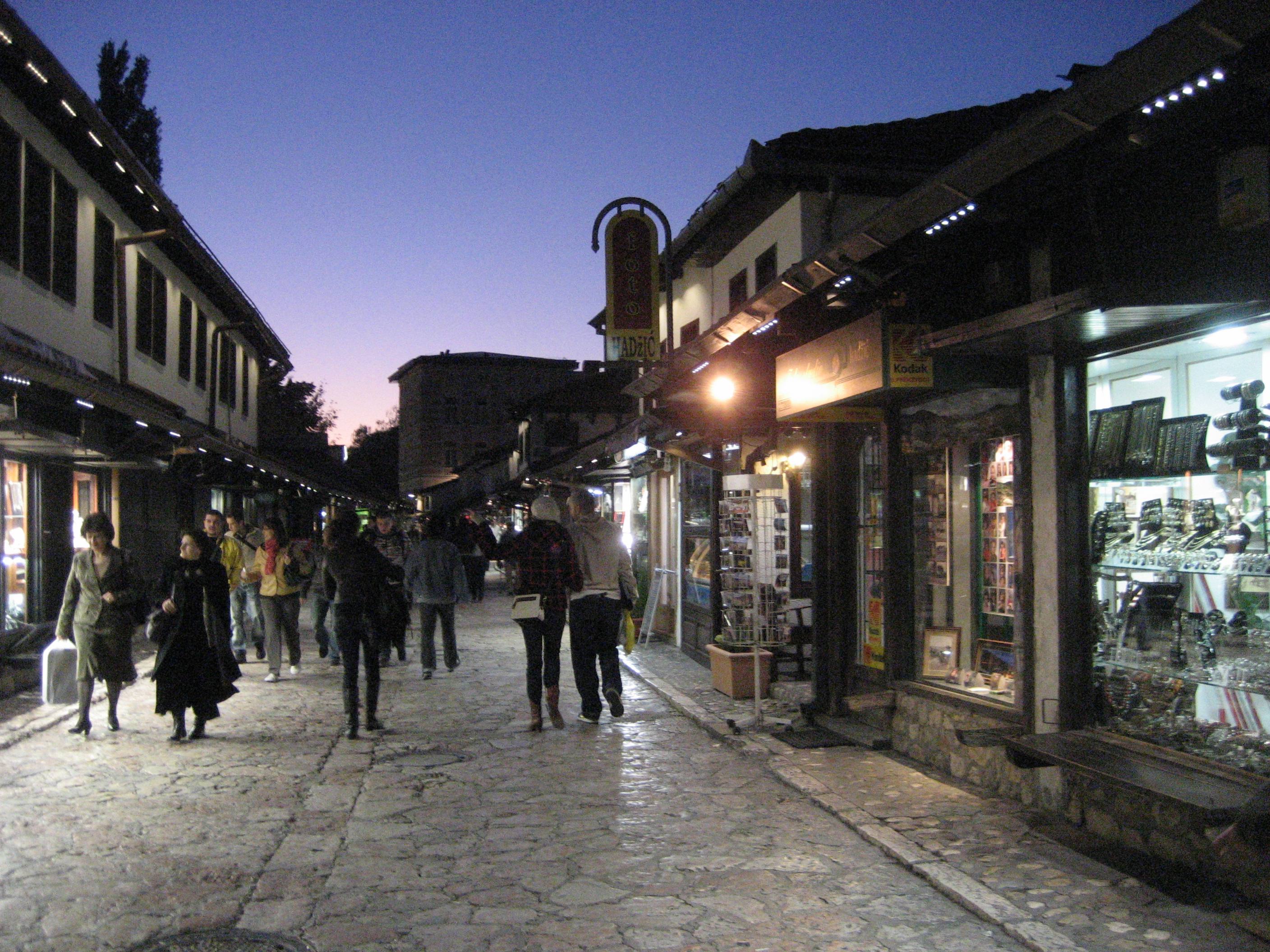 Baščaršija at night in Sarajevo old town
